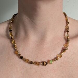 Gold and Brown Glass Beaded Necklace